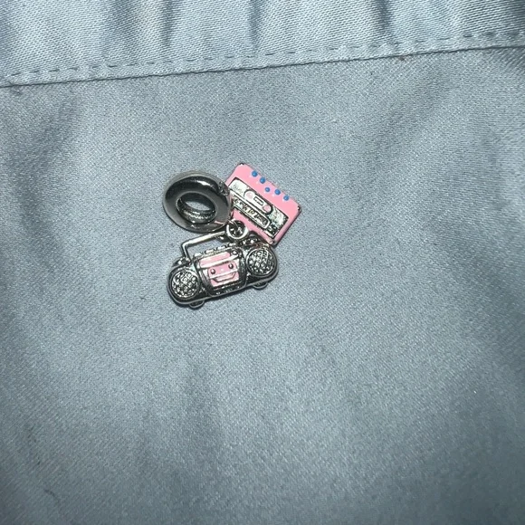 Pink & Silver Cassette Tape & Radio Dangle Charm - Picture 4 of 6